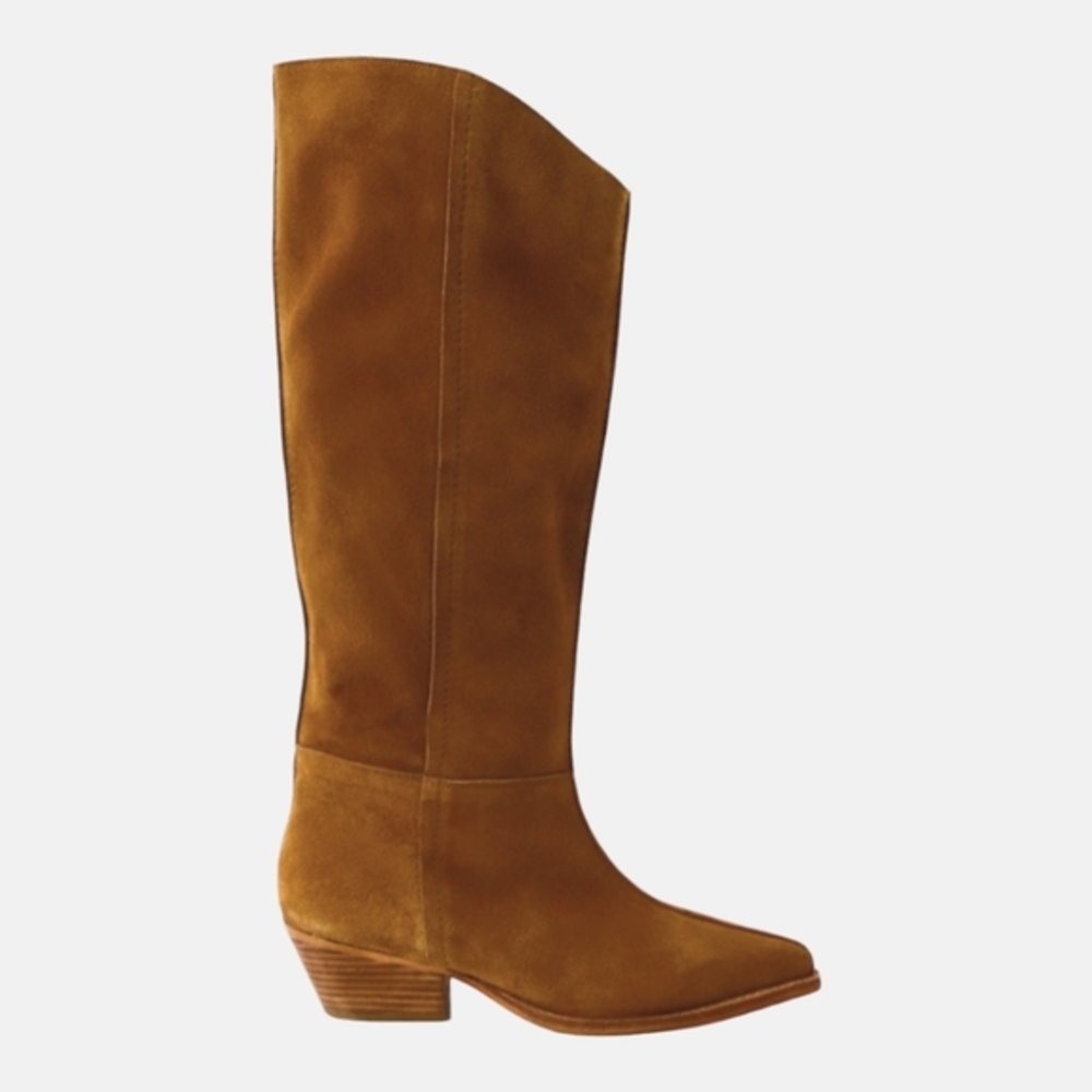 Free People Sway Low Slouch Boots Tan pointed Toe Stacked Heel Size 36.5 6 41 US - Picture 8 of 13